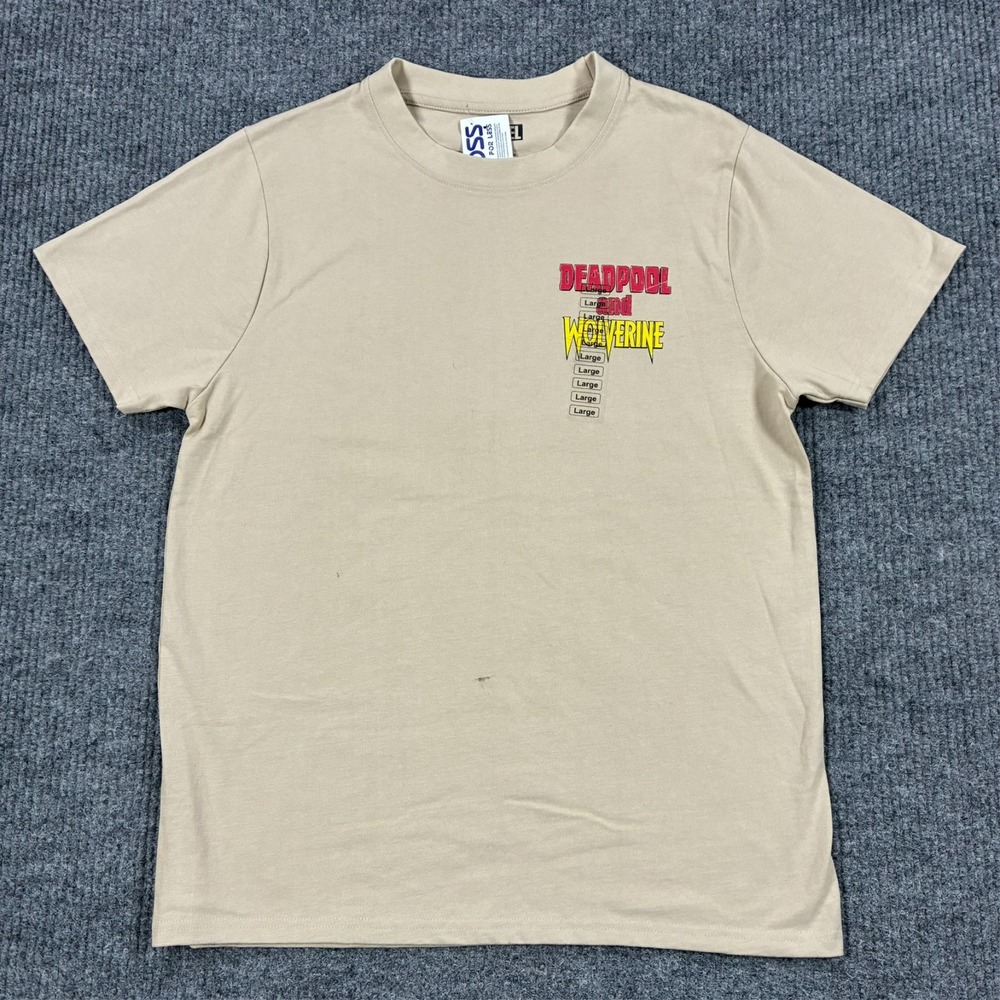 Marvel Deadpool Wolverine Mens Size Large Beige Graphic T Shirt Short Sleeve
